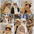 Bärenhut Winter All-Matching Korean Cute Plüschschal einteiliger Hut dreiteiliger Anzug